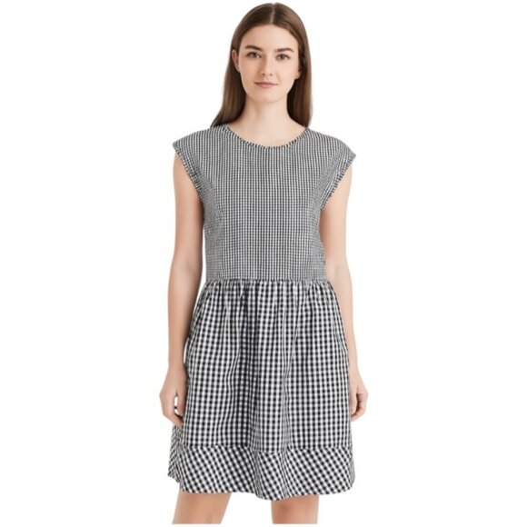 Madewell Small Gingham Checked Sleeveless Back Tie Cotton Dress in Black and W… - Picture 1 of 8